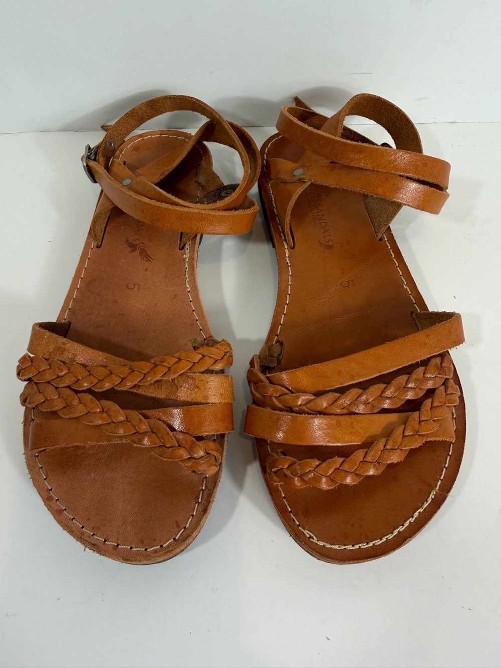 Corfu Sandals Brown Leather Braided Ankle Wrap Sandals Handmade Greece Women’s S